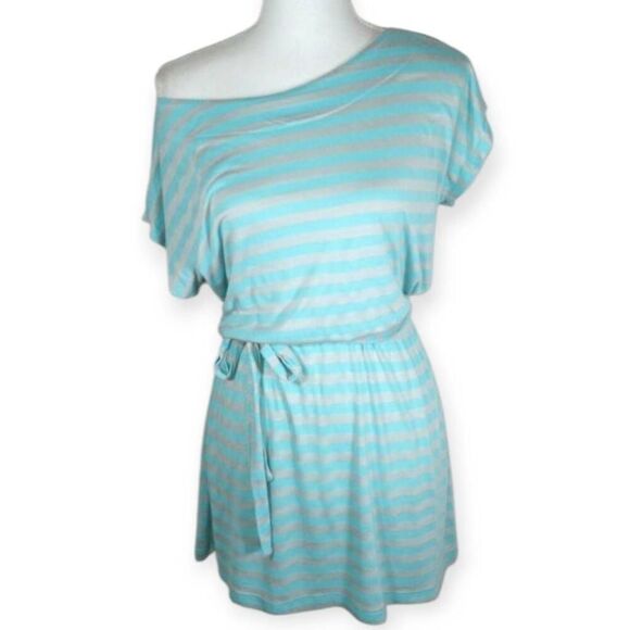 LIVING DOLL STRIPE DRESS SZ.S BLUE & GRAY EUC. - Picture 1 of 4
